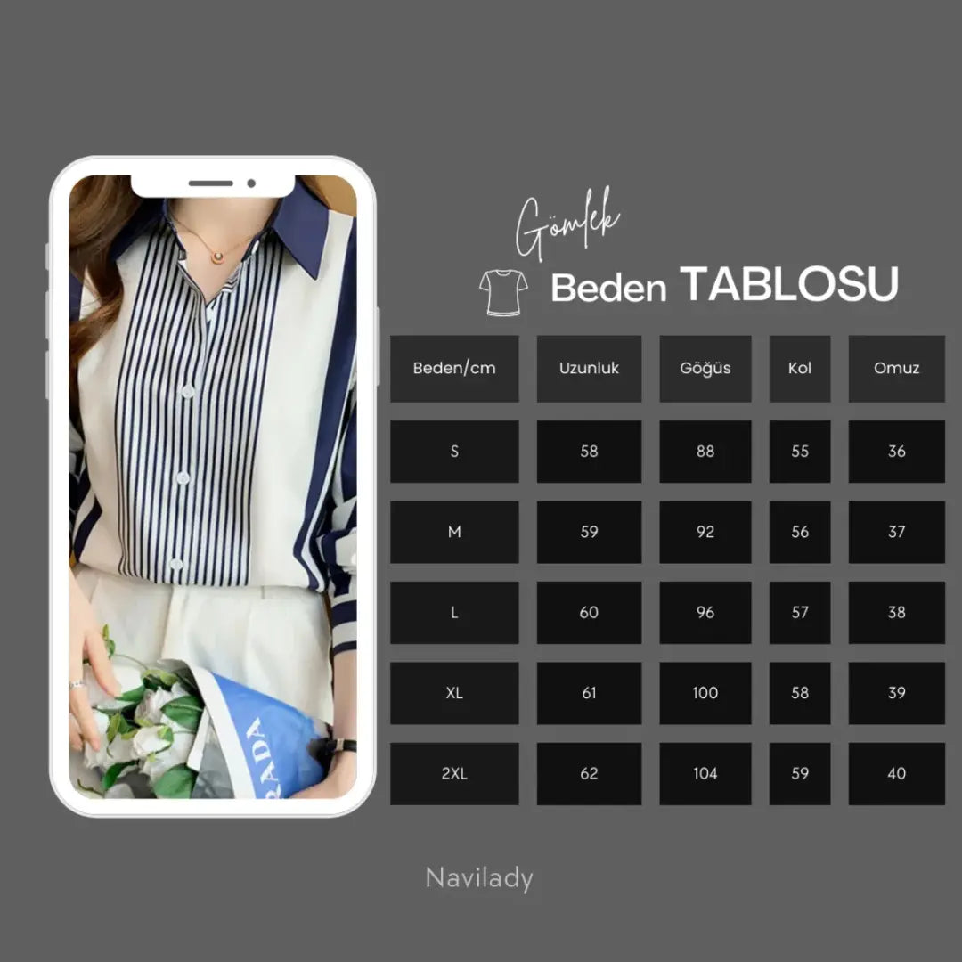 Kadın Uzun Kollu Çizgili Şifon Bluz