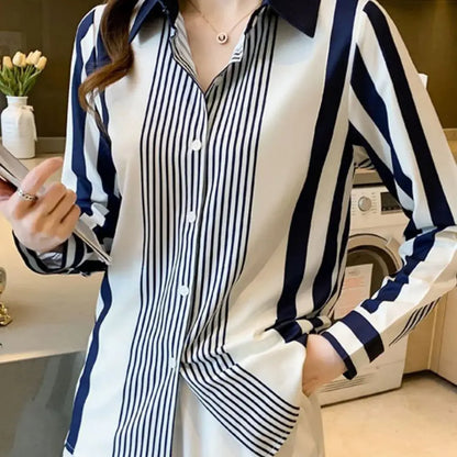 Kadın Uzun Kollu Çizgili Şifon Bluz