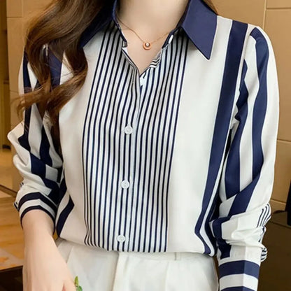 Kadın Uzun Kollu Çizgili Şifon Bluz