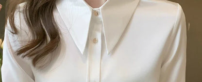 Uzun Kollu Beyaz Ofis Bluz - Turn Down Yaka Kadın Üstleri